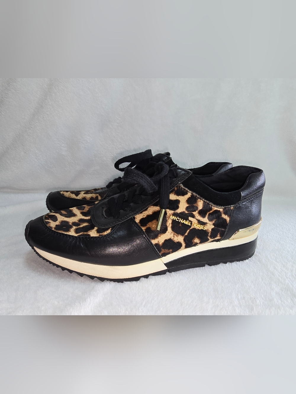 Michael Kors Allie Trainer Sneakers Leopard Print Calf Hair and Black Leather 8